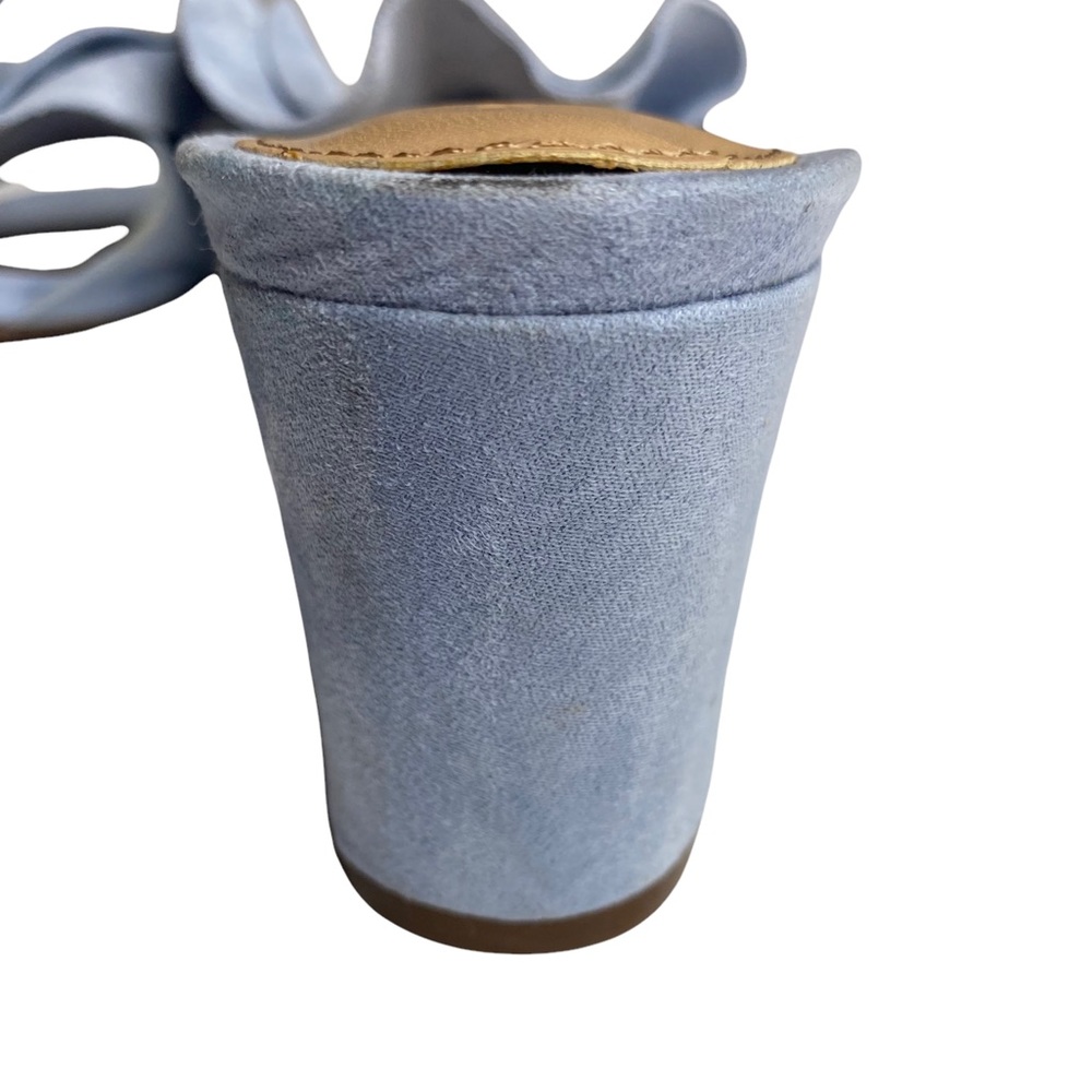 new Who What Wear ꧁ Zadie Ruffled Mule Heels Slide In Sandals ꧂ Blue Vegan Suede - Picture 8 of 16